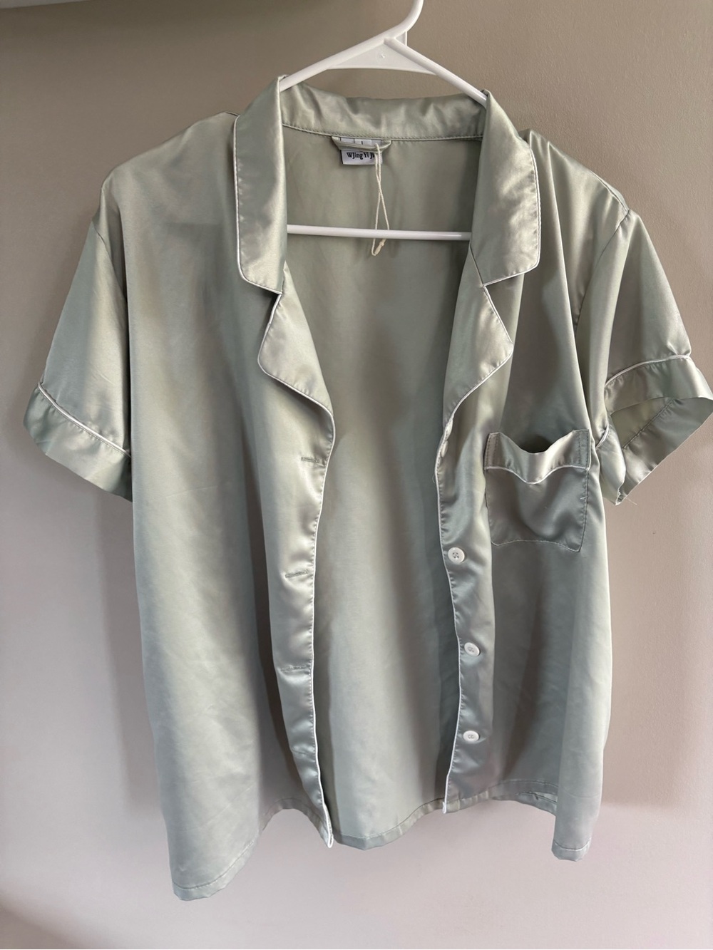Silky Sage Short Sleeve Button-Up Top